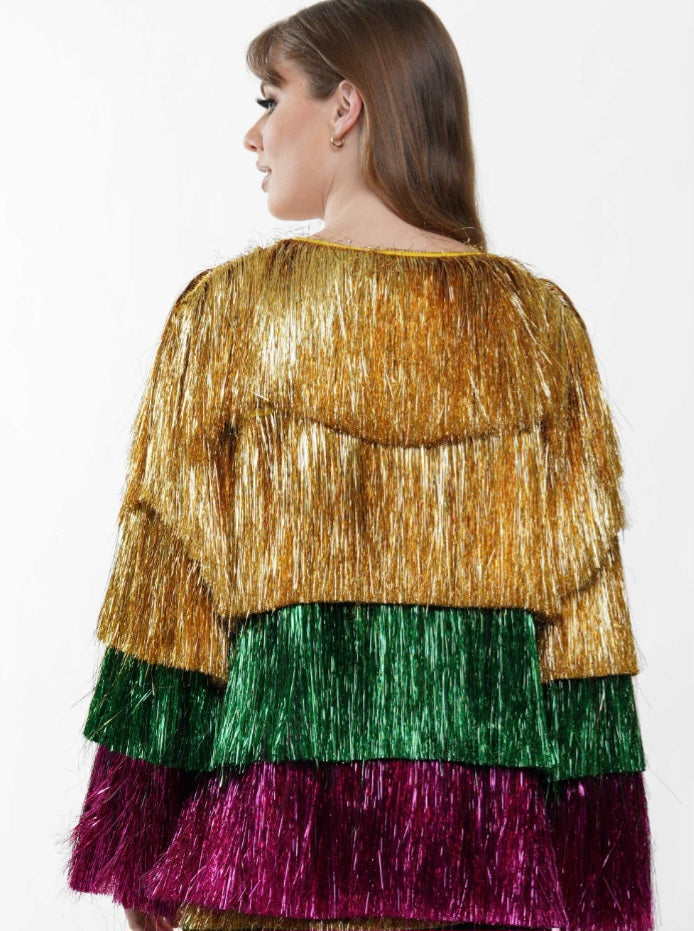 Mardi Gras Tinsel Fringe Long Vest