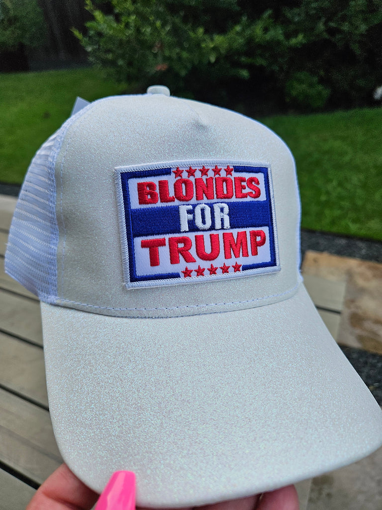 Blondes For Trump Trucker Cap - White Glitter