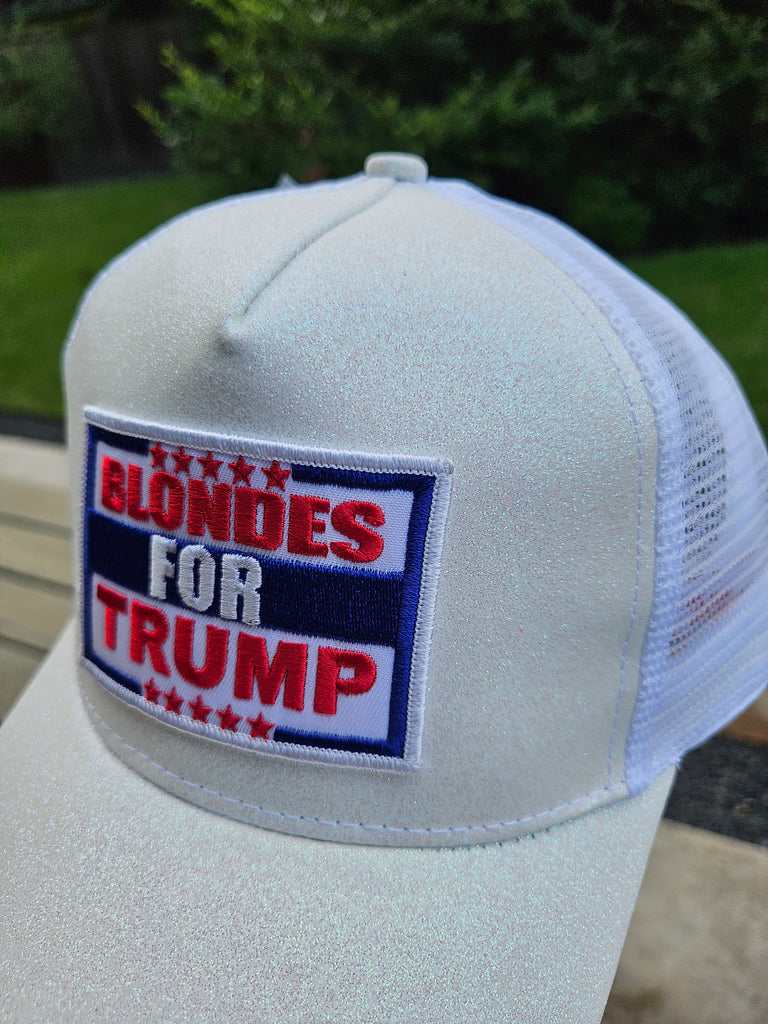 Blondes For Trump Trucker Cap - White Glitter