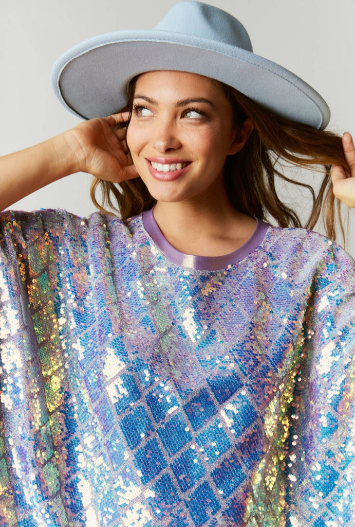 Geometric Sequins Crop Top - Lavender