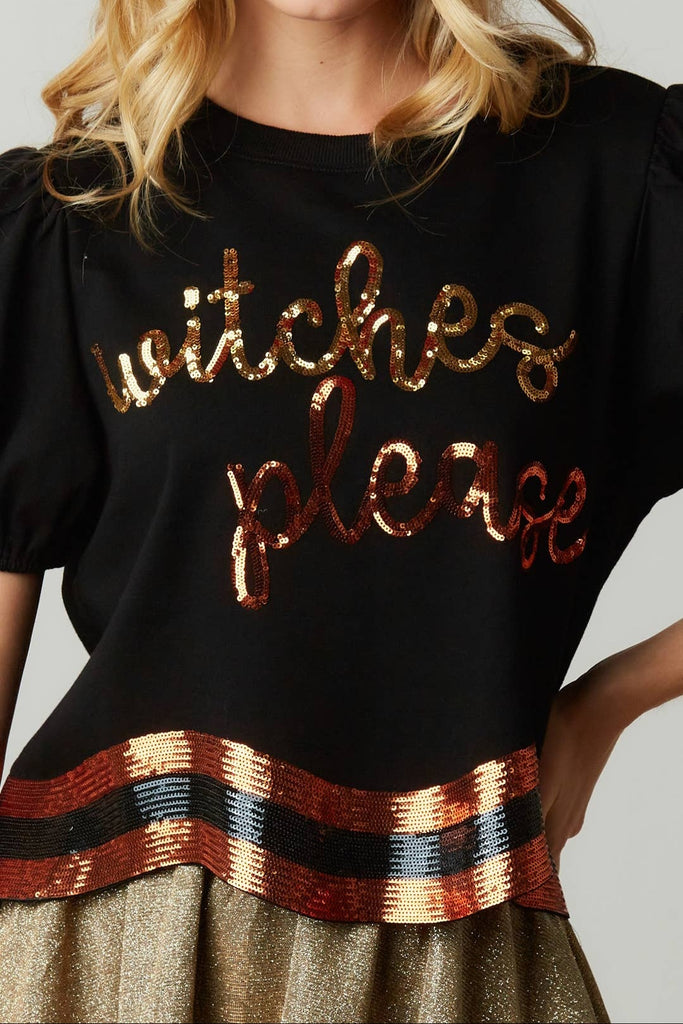 Witches Please Patch Top - Black