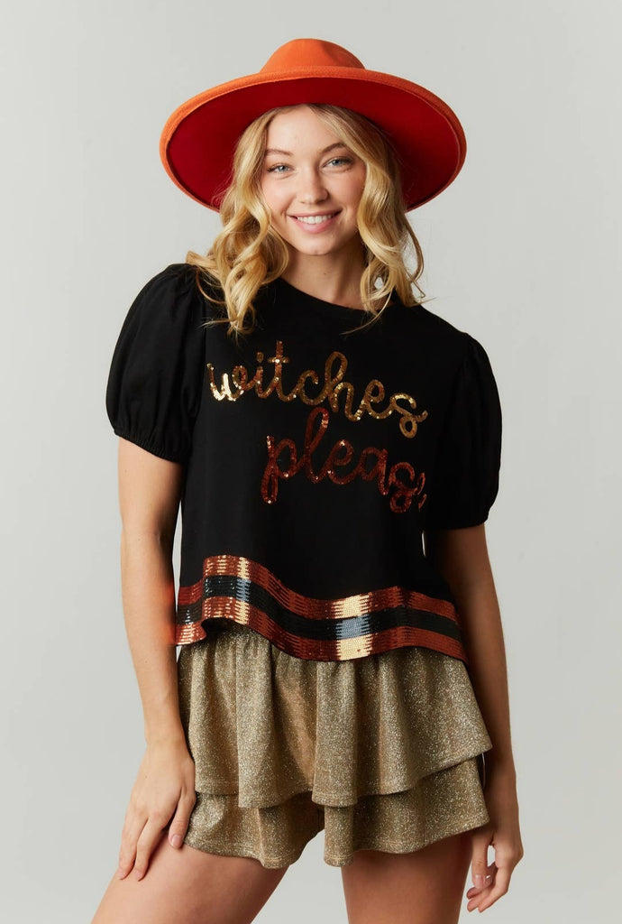 Witches Please Patch Top - Black