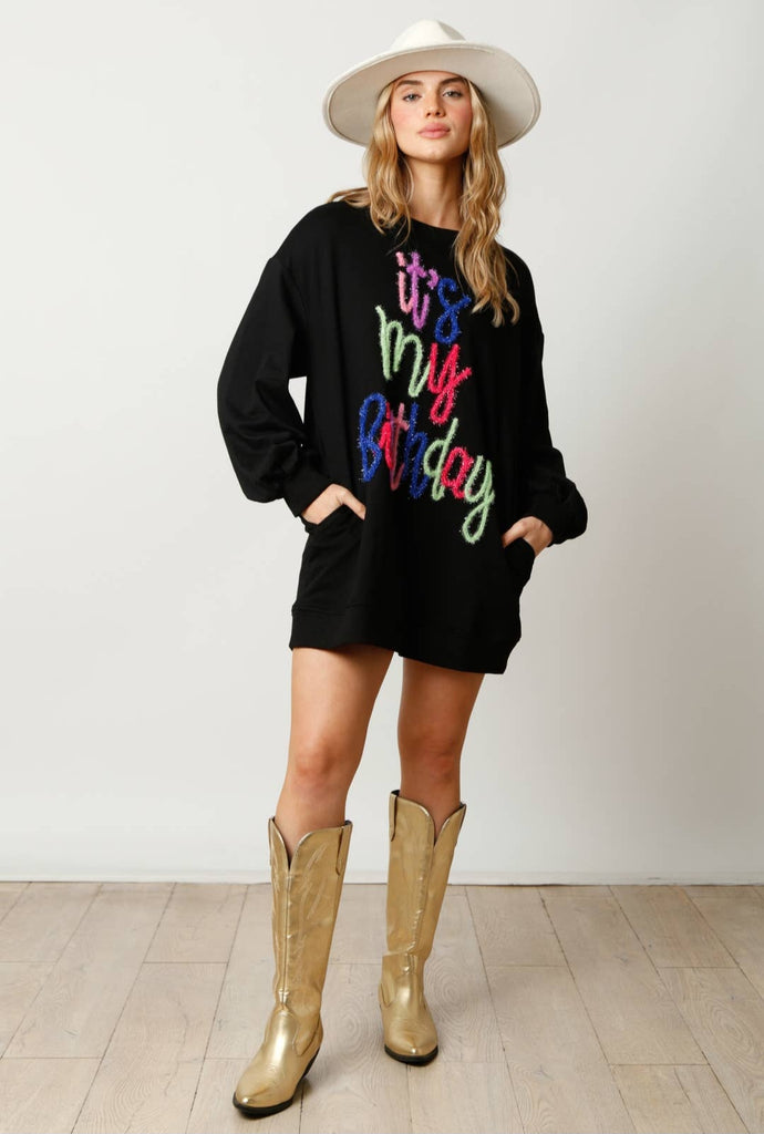 Happy Birthday Pullover Dress - Black