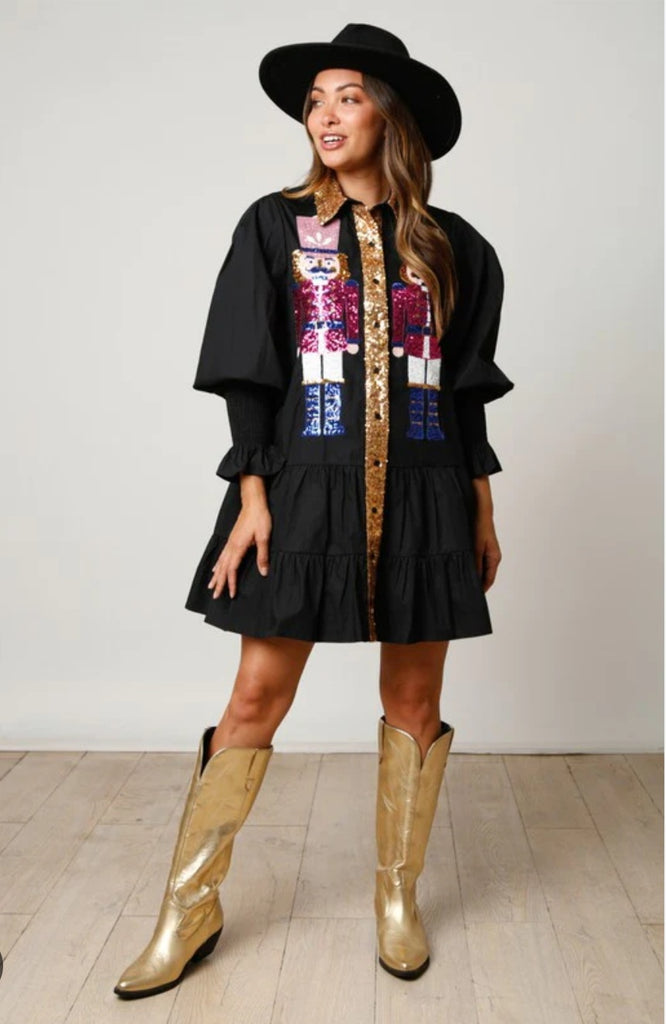 Sequin Nutcracker Mini Dress - Black