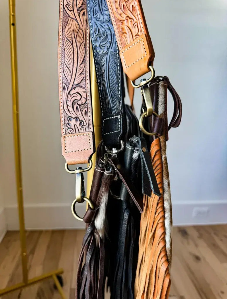 Dixie Crossbody Cowhide Western Tooled Leather Fringe Purse
