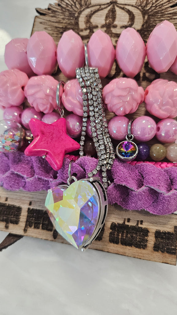 Christmas stackable bracelets (large crystal heart charm)