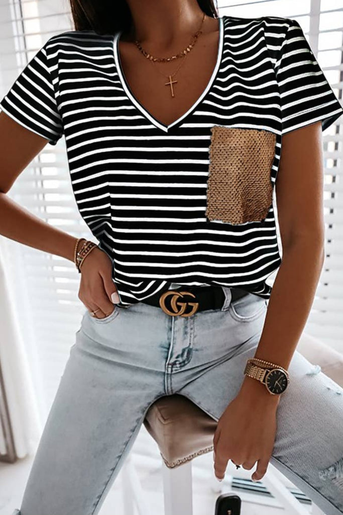 Striped with Sequin Pocket Top