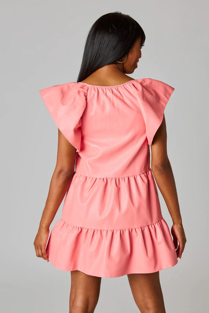 Ronnie Ruffle Sleeve Dress - Coral