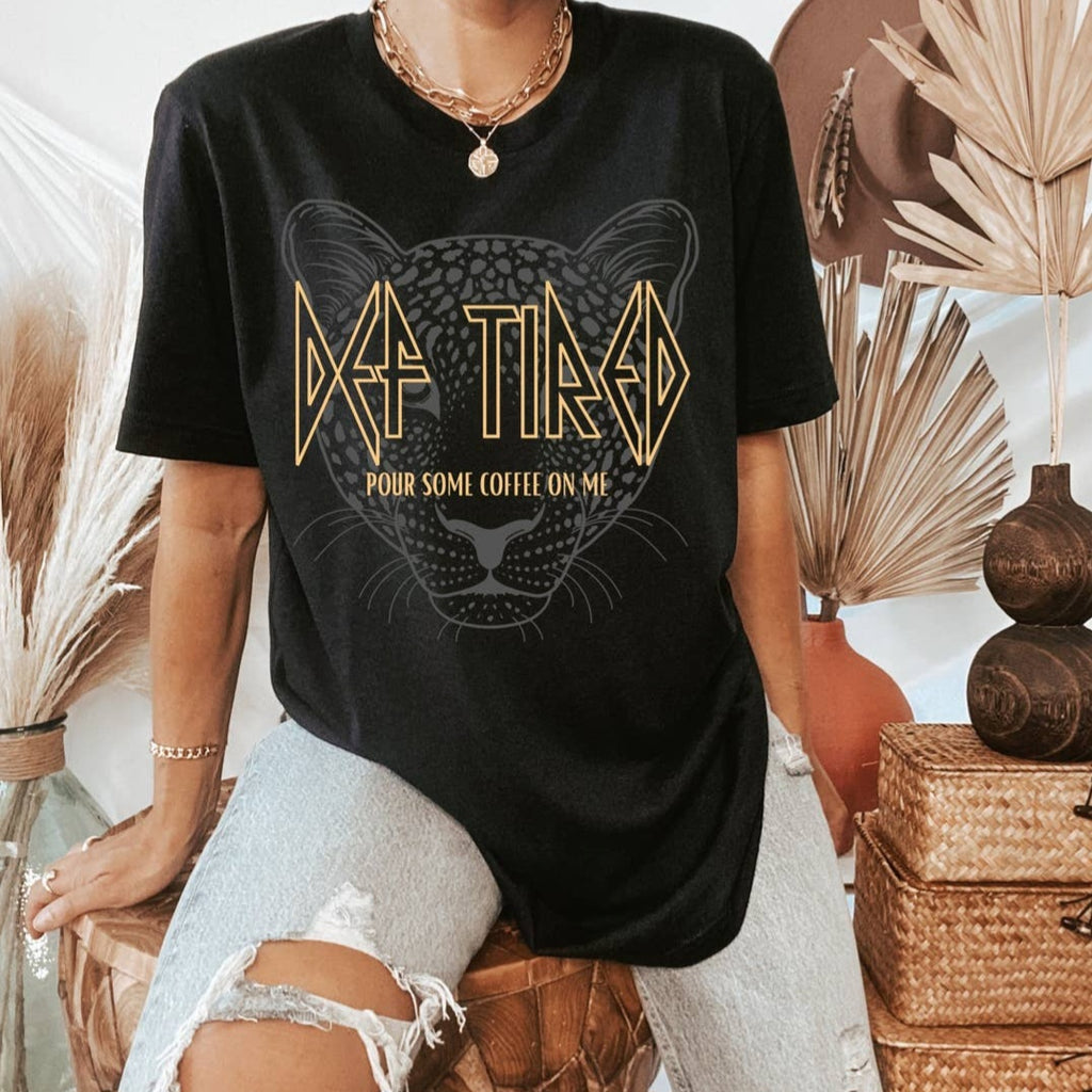 Def Tired Pour Some Coffee On Me Leopard Tee - Black