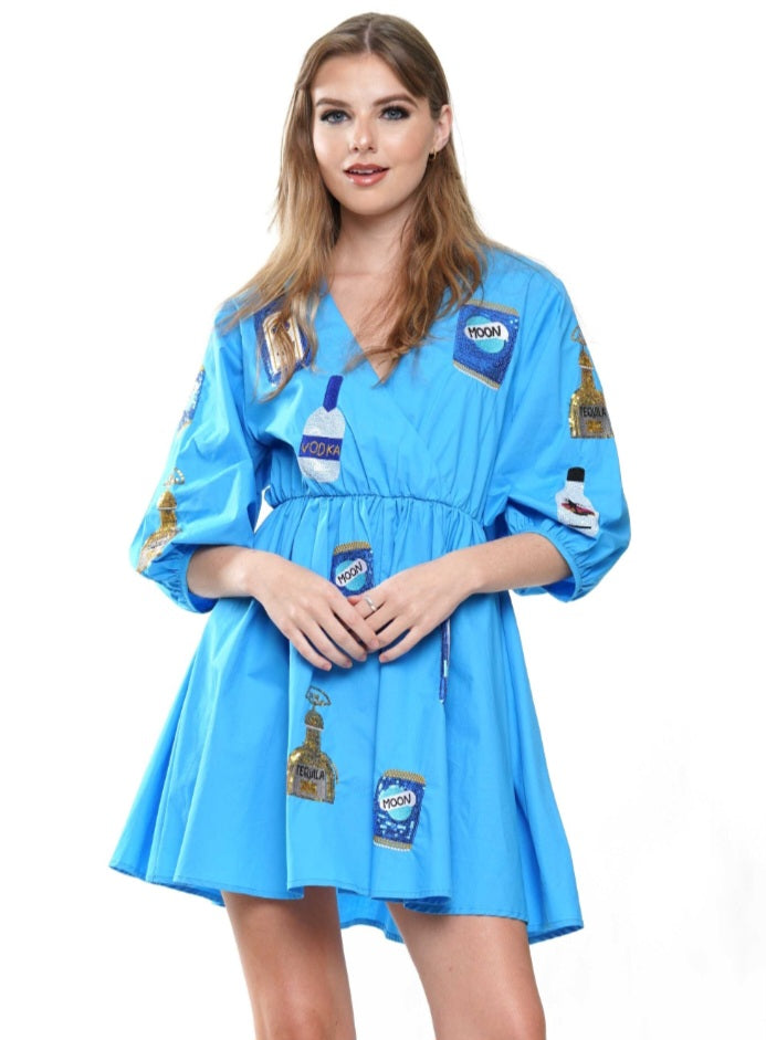 Poplin Booze Dress - Blue